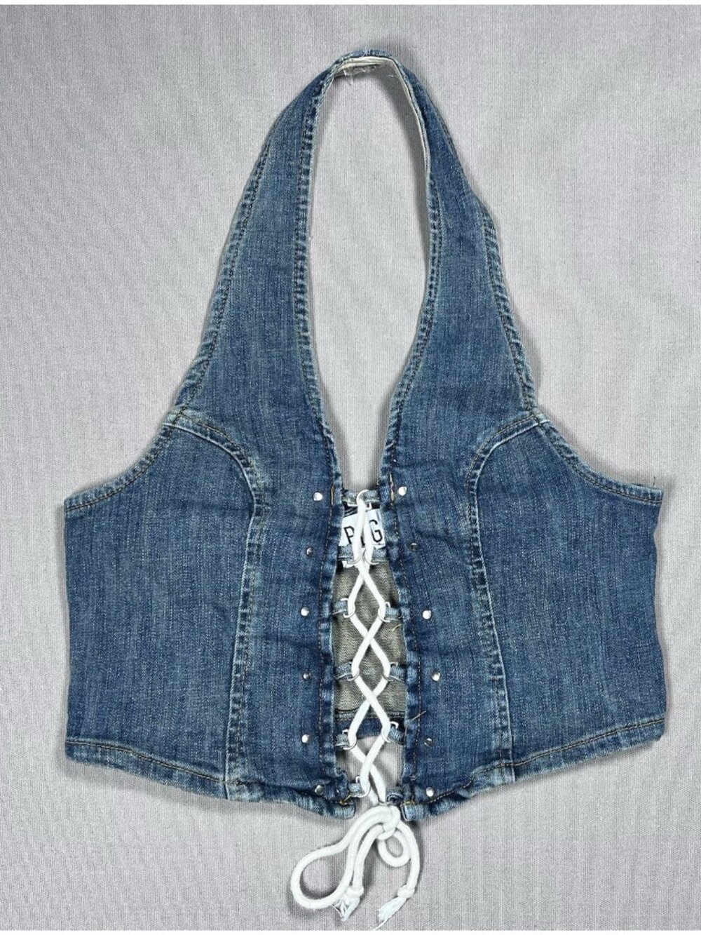 BDG Urban Outfitters Lace Up Studded Vintage Blue Denim Halter Top - Size Small